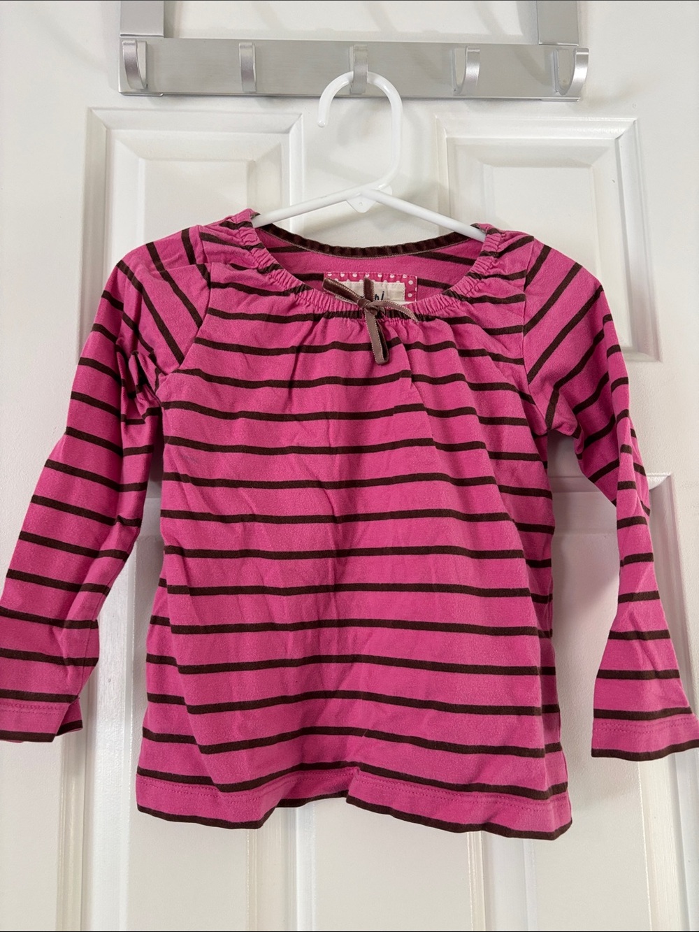 Mini Boden Hot Pink and Brown Striped Long-Sleeve Tee